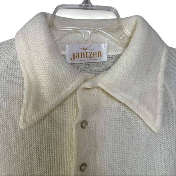 SOLD Vintage Knit Polo Sweater Size Large White Cream Wool Blend Jantzen 60s 70s - Picture 5 of 8